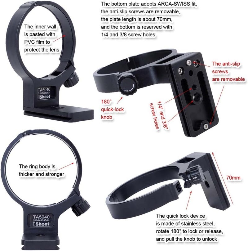 iShoot Tripod Mount Ring Lens Collar Compatible with Tamron 50-400mm f/4.5-6.3 Di III VXD A067, Lens Support Holder Bracket Bottom is Arca-Swiss Fit Quick Release Plate Dovetail Groove - Image 3